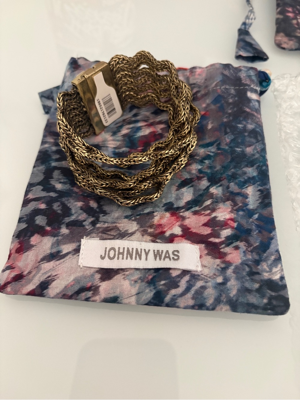 NWT Johnny Was Gold Ric Rac Seven Strand Magnetic Cuff Bracelet With Pouch